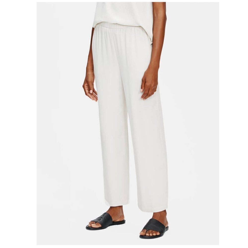 Eileen Fisher System Silk Georgette Straight Ankle Pants Bone Size 2x Nwt